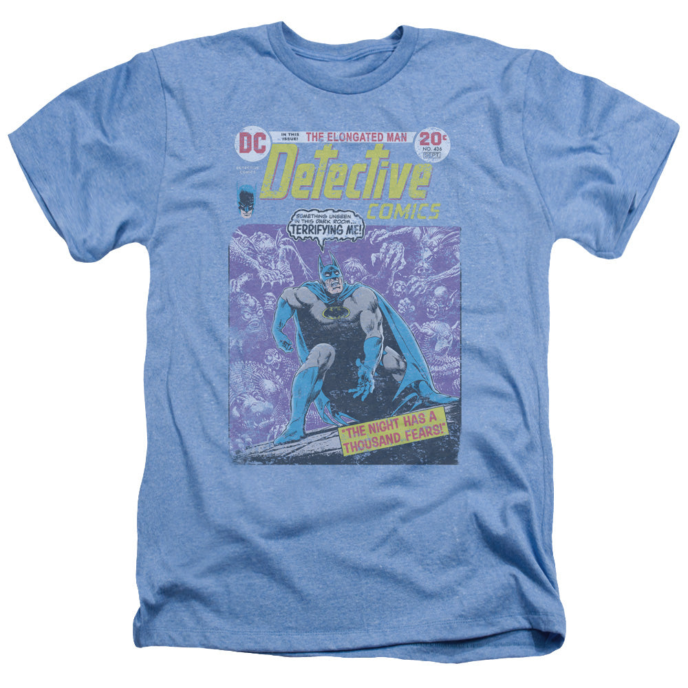 AN OFFCIALLY LICENSED BATMAN A THOUSAND FEARS MEN'S HEATHER T-SHIRT LIGHT BLUE