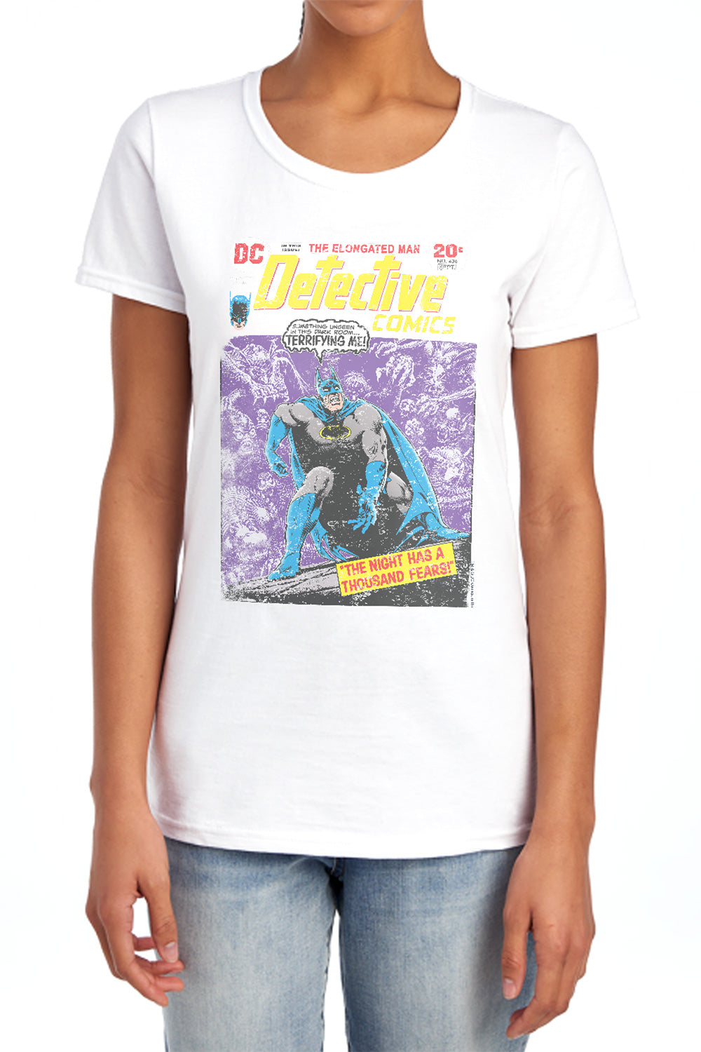 AN OFFCIALLY LICENSED BATMAN A THOUSAND FEARS WOMEN'S REGULAR FIT T-SHIRT LIGHT BLUE