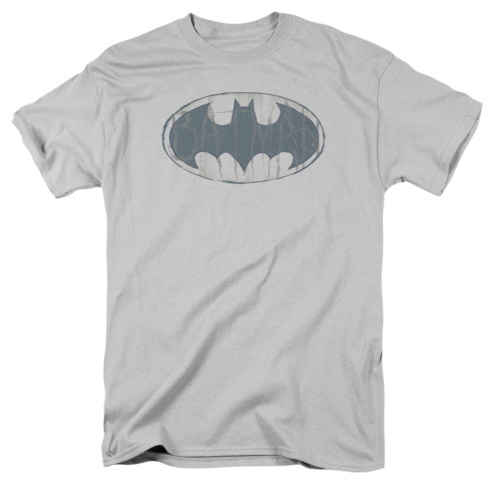 AN OFFCIALLY LICENSED BATMAN WATER SKETCH SIGNAL MEN'S REGULAR FIT T-SHIRT SILVER