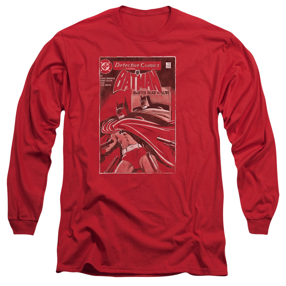 AN OFFCIALLY LICENSED BATMAN DOA COVER MEN'S LONG SLEEVE T-SHIRT RED