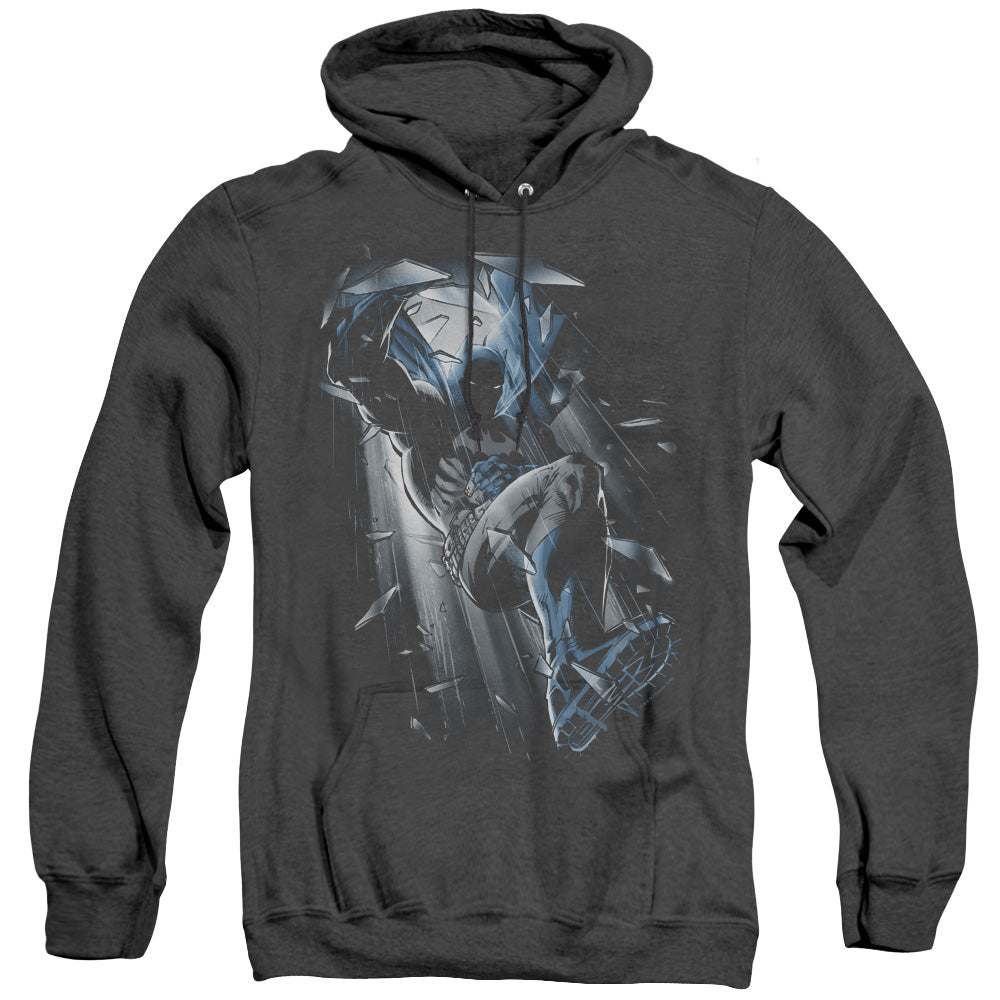 AN OFFCIALLY LICENSED BATMAN BAT CRASH ADULT UNISEX HEATHER PULLOVER HOODIE BLACK