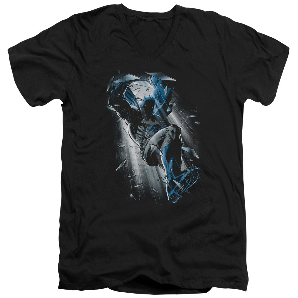AN OFFCIALLY LICENSED BATMAN BAT CRASH MEN'S V-NECK T-SHIRT BLACK