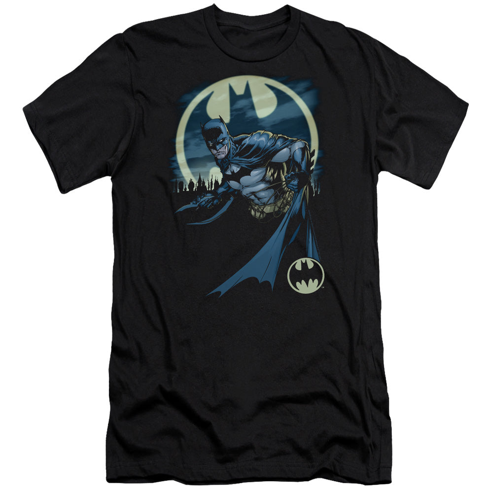 AN OFFCIALLY LICENSED BATMAN HEED THE CALL MEN'S PREMIUM SLIM FIT T-SHIRT BLACK