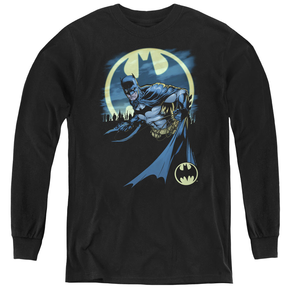 AN OFFCIALLY LICENSED BATMAN HEED THE CALL YOUTH LONG SLEEVE T-SHIRT BLACK