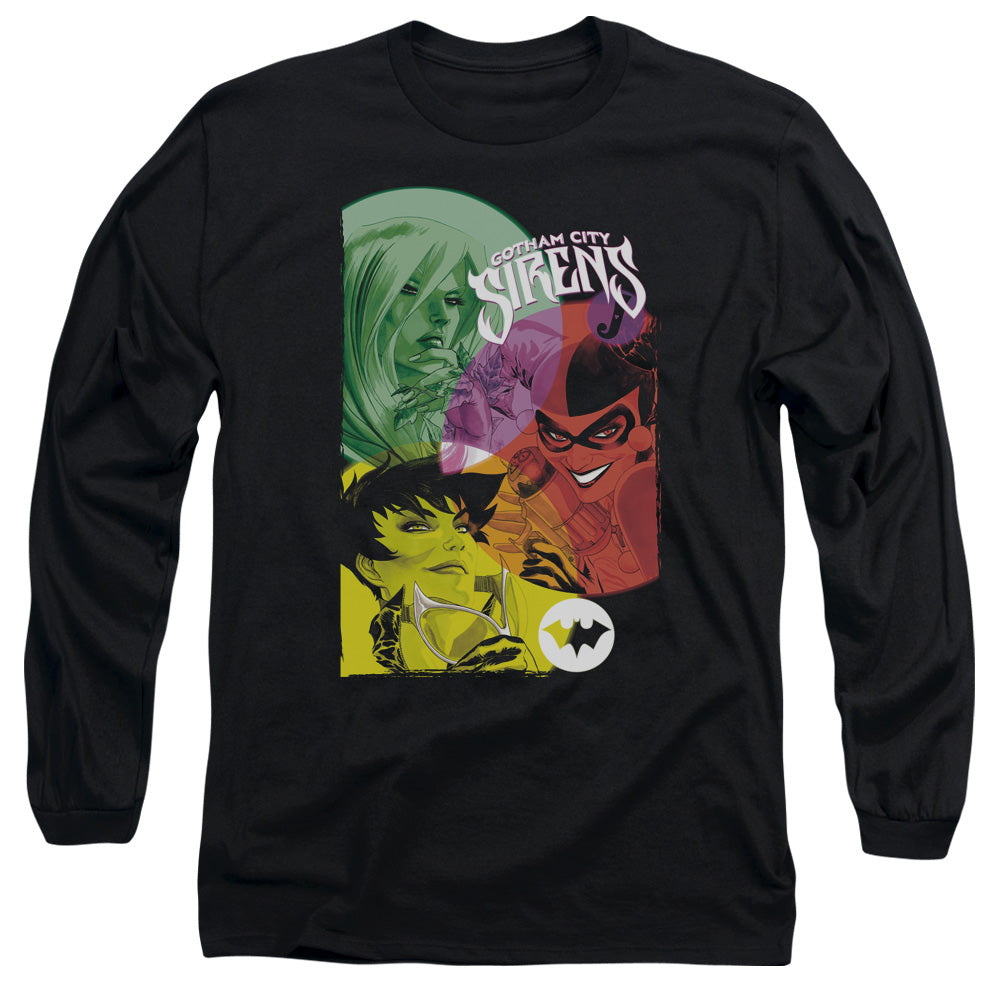AN OFFCIALLY LICENSED BATMAN GOTHAM SIRENS MEN'S LONG SLEEVE T-SHIRT BLACK