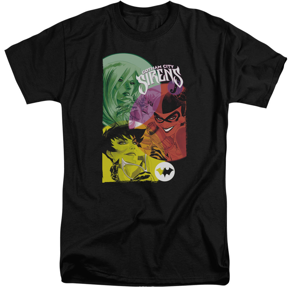 AN OFFCIALLY LICENSED BATMAN GOTHAM SIRENS MEN'S TALL FIT T-SHIRT BLACK
