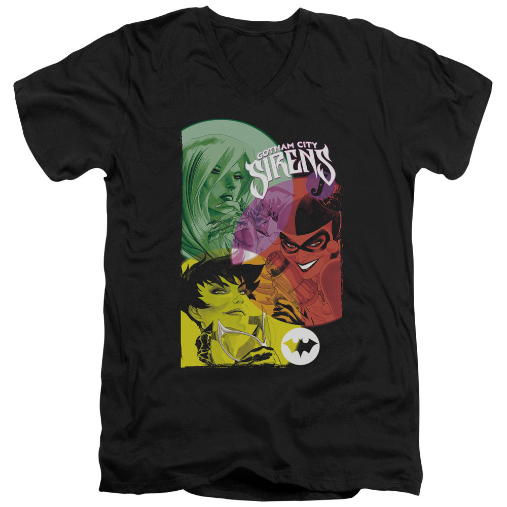 AN OFFCIALLY LICENSED BATMAN GOTHAM SIRENS MEN'S V-NECK T-SHIRT BLACK
