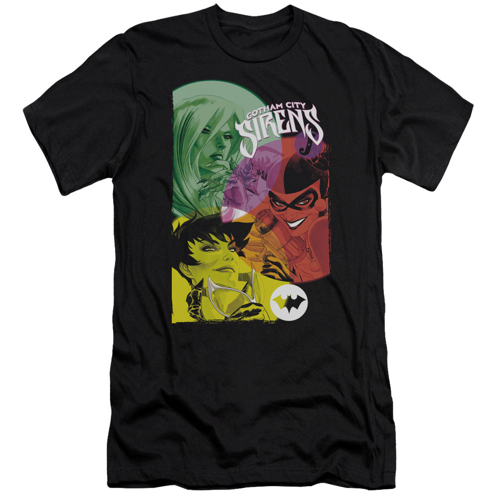 AN OFFCIALLY LICENSED BATMAN GOTHAM SIRENS MEN'S PREMIUM SLIM FIT T-SHIRT BLACK