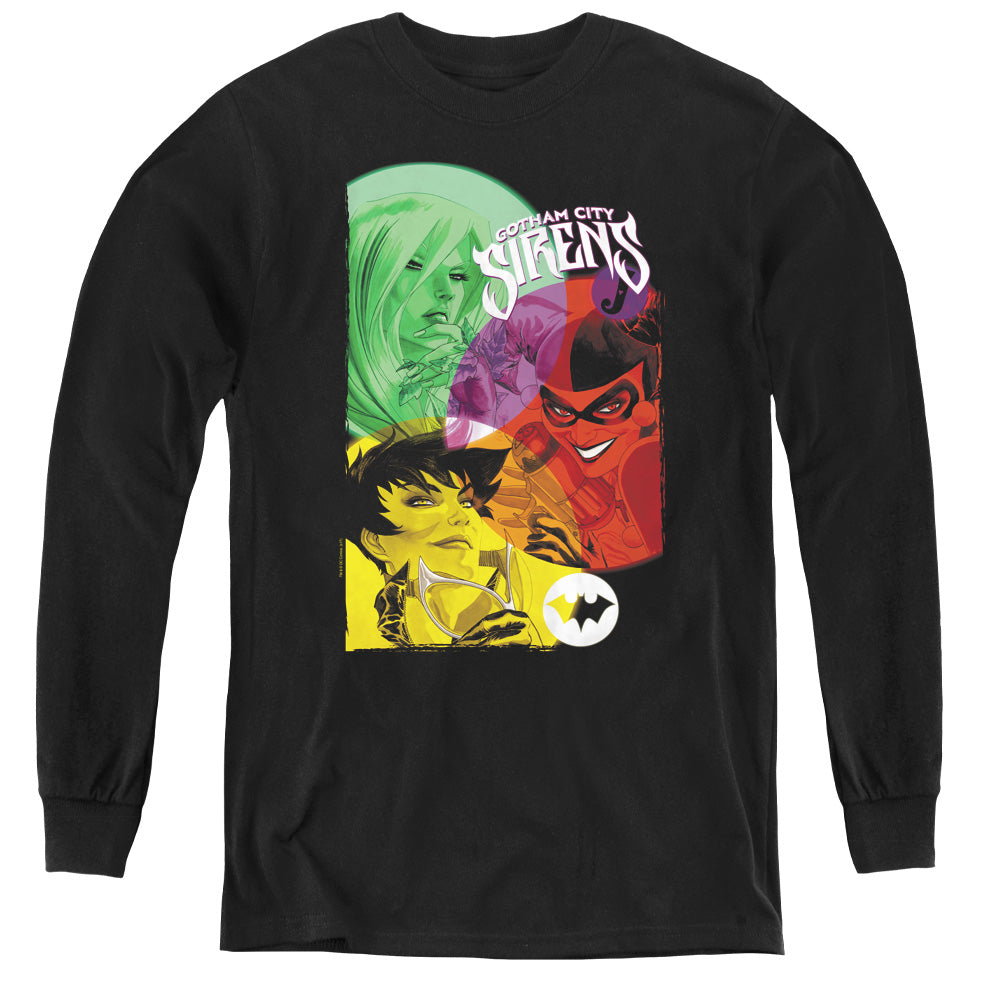 AN OFFCIALLY LICENSED BATMAN GOTHAM SIRENS YOUTH LONG SLEEVE T-SHIRT BLACK