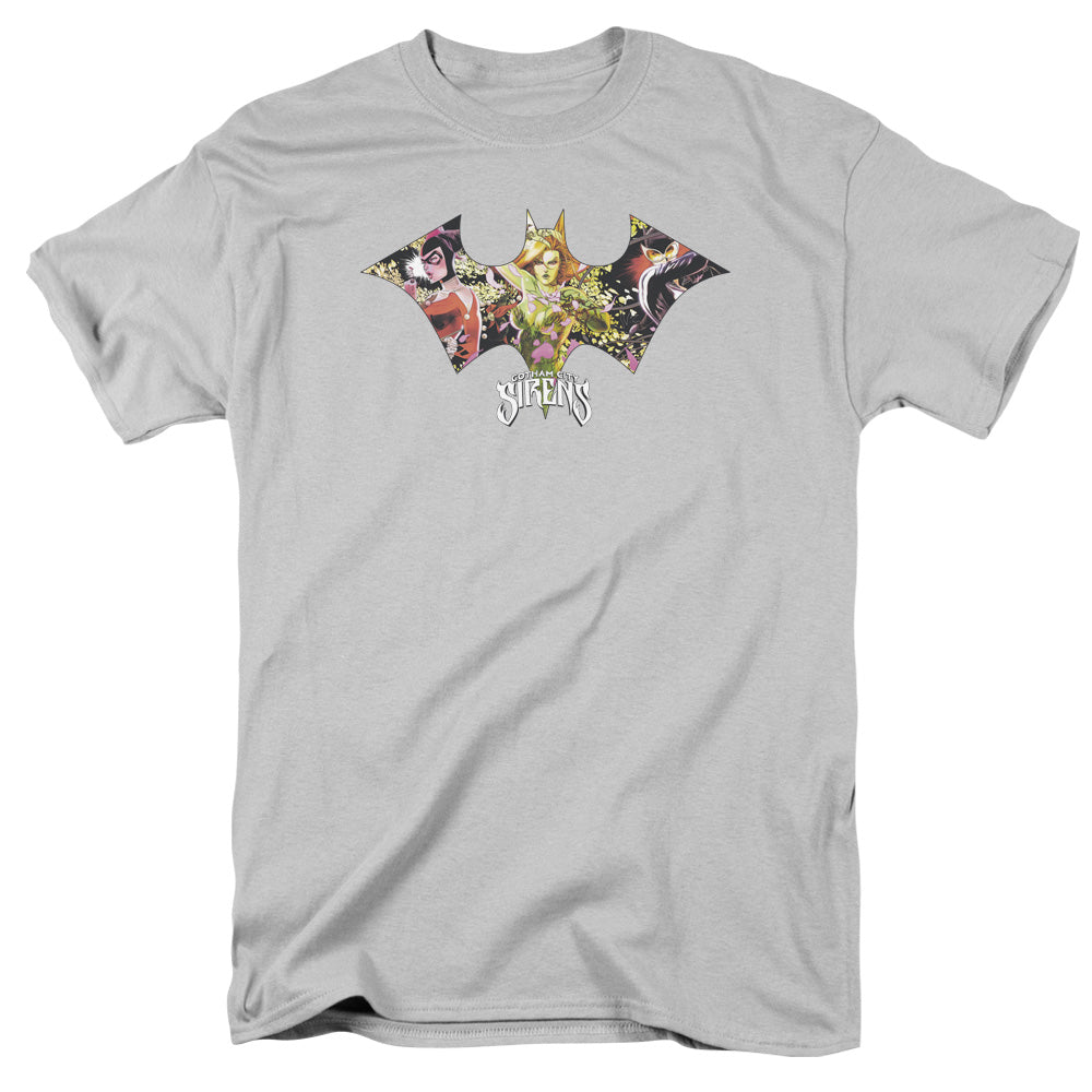 AN OFFCIALLY LICENSED BATMAN SIRENS BAT MEN'S REGULAR FIT T-SHIRT SILVER
