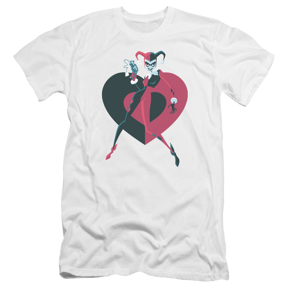 AN OFFCIALLY LICENSED BATMAN HARELY HEART MEN'S PREMIUM SLIM FIT T-SHIRT WHITE