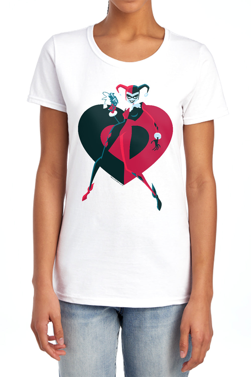 AN OFFCIALLY LICENSED BATMAN HARELY HEART WOMEN'S REGULAR FIT T-SHIRT WHITE
