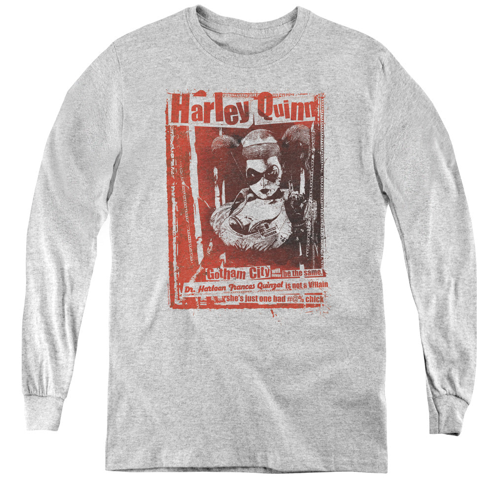AN OFFCIALLY LICENSED BATMAN DR QUINN YOUTH LONG SLEEVE T-SHIRT ATHLETIC HEATHER