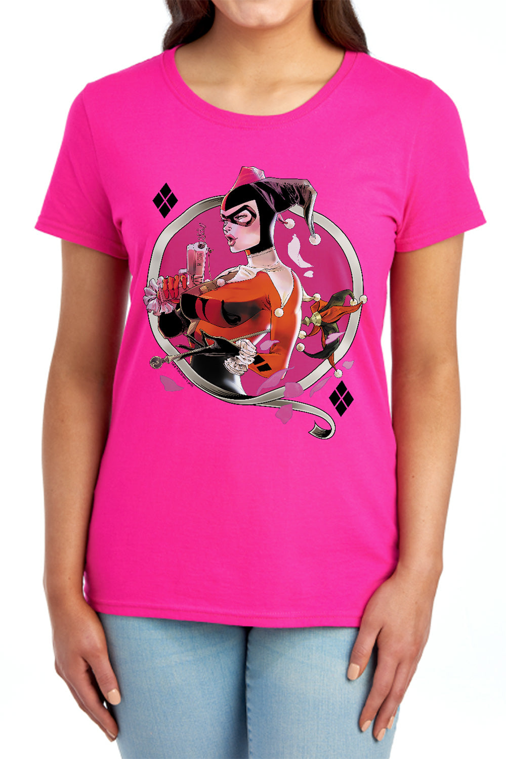 AN OFFCIALLY LICENSED BATMAN HARLEY Q WOMEN'S REGULAR FIT T-SHIRT RED