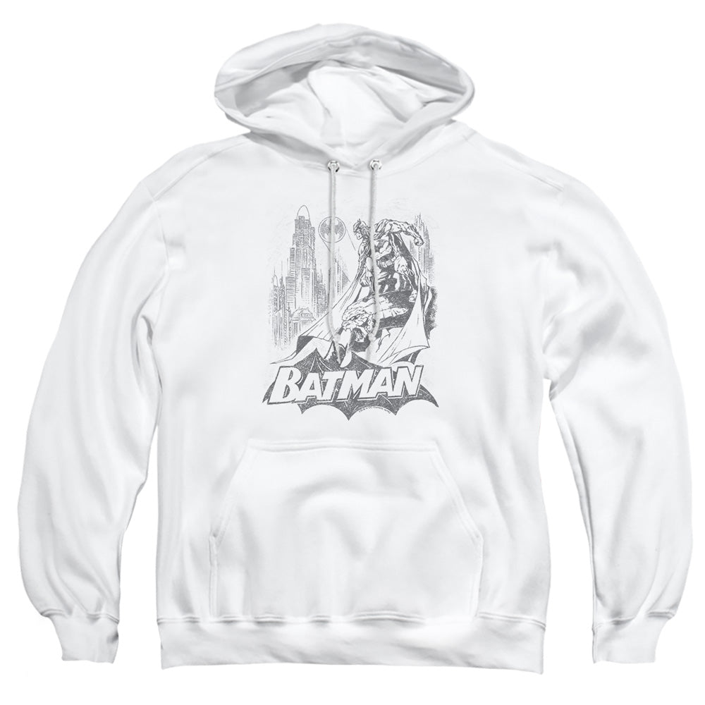 AN OFFCIALLY LICENSED BATMAN BAT SKETCH ADULT UNISEX PULLOVER HOODIE WHITE