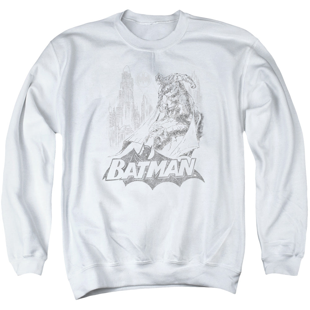 AN OFFCIALLY LICENSED BATMAN BAT SKETCH ADULT UNISEX CREWNECK SWEATSHIRT WHITE