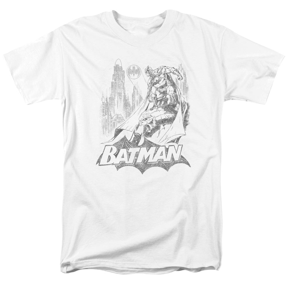 AN OFFCIALLY LICENSED BATMAN BAT SKETCH MEN'S REGULAR FIT T-SHIRT WHITE