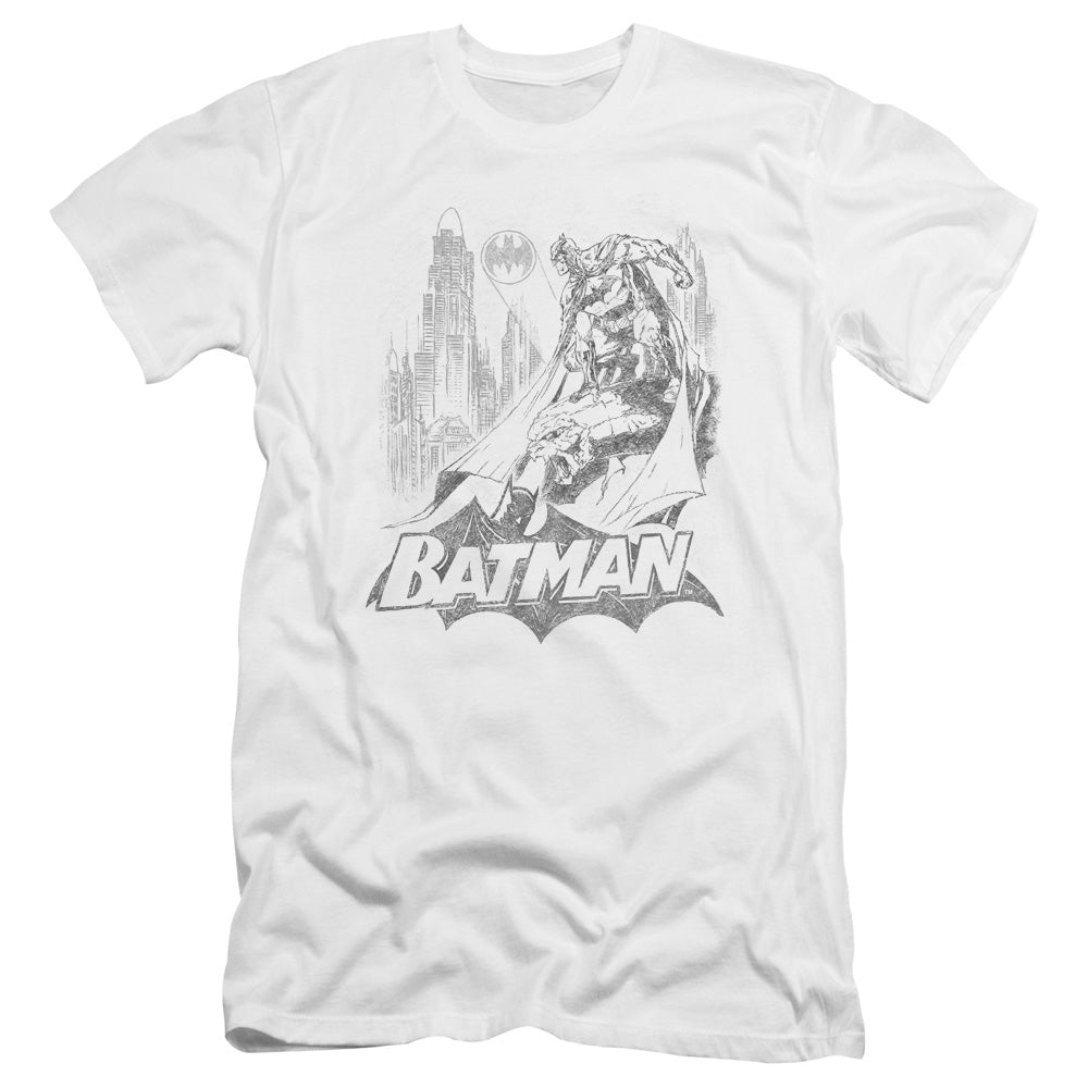 AN OFFCIALLY LICENSED BATMAN BAT SKETCH MEN'S PREMIUM SLIM FIT T-SHIRT WHITE