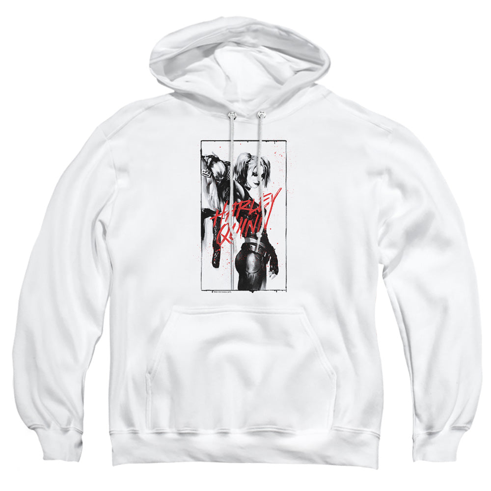 AN OFFCIALLY LICENSED BATMAN INKED QUINN ADULT UNISEX PULLOVER HOODIE WHITE