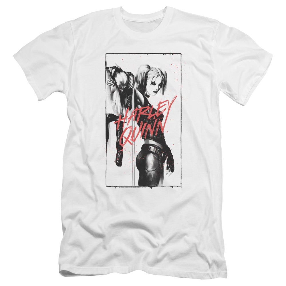 AN OFFCIALLY LICENSED BATMAN INKED QUINN MEN'S PREMIUM SLIM FIT T-SHIRT WHITE