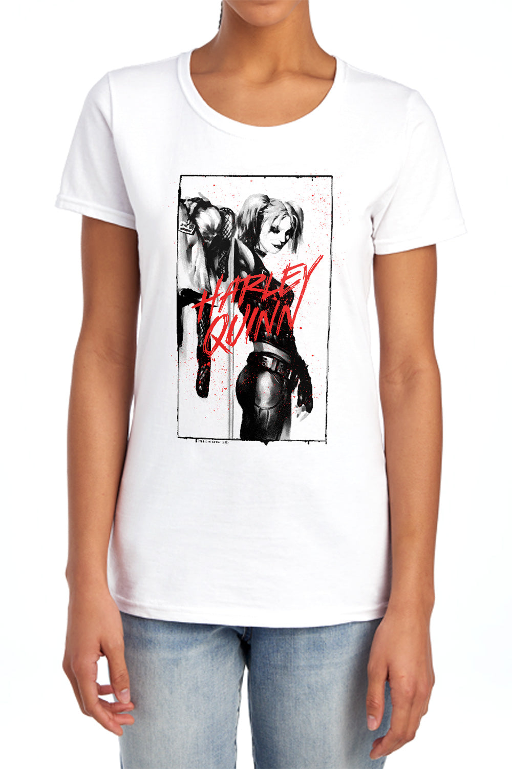 AN OFFCIALLY LICENSED BATMAN INKED QUINN WOMEN'S REGULAR FIT T-SHIRT WHITE