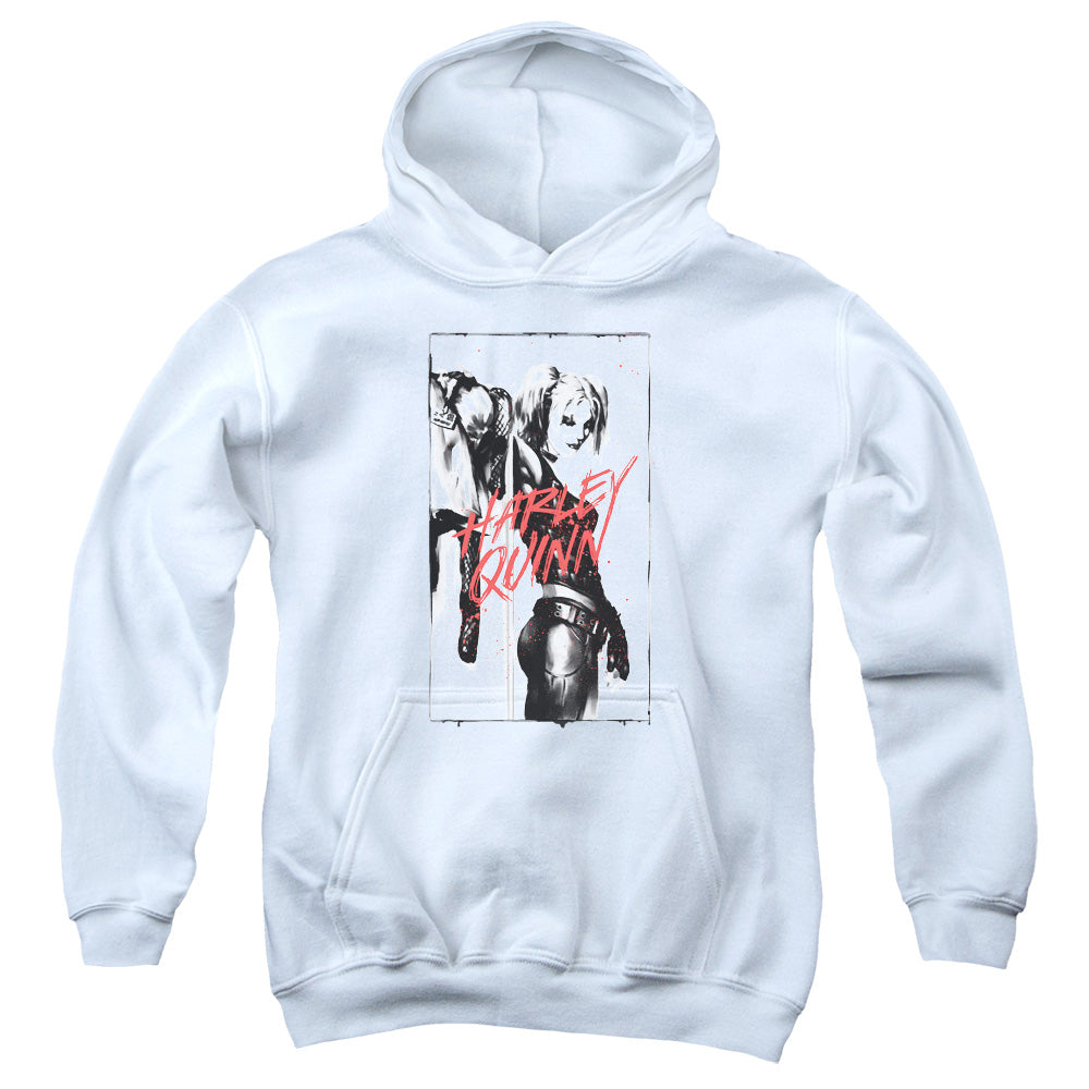 AN OFFCIALLY LICENSED BATMAN INKED QUINN YOUTH HOODIE WHITE