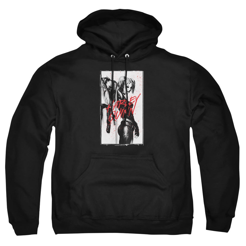 AN OFFCIALLY LICENSED BATMAN INKED QUINN ADULT UNISEX PULLOVER HOODIE BLACK