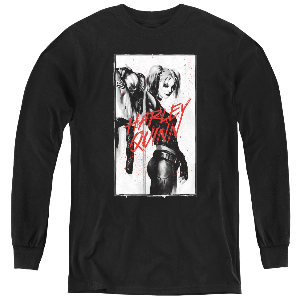 AN OFFCIALLY LICENSED BATMAN INKED QUINN YOUTH LONG SLEEVE T-SHIRT BLACK