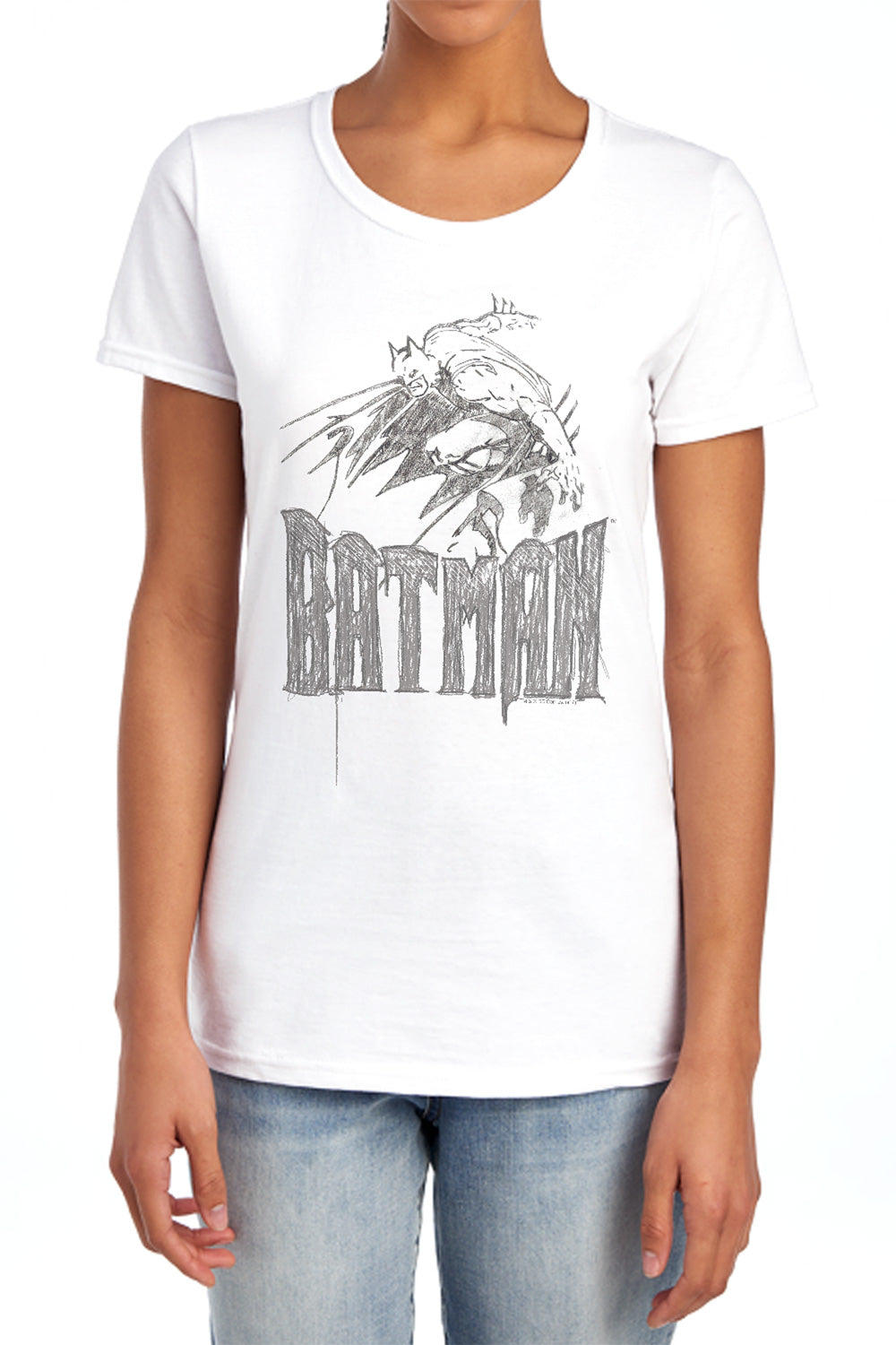 AN OFFCIALLY LICENSED BATMAN KNIGHT SKETCH WOMEN'S REGULAR FIT T-SHIRT WHITE