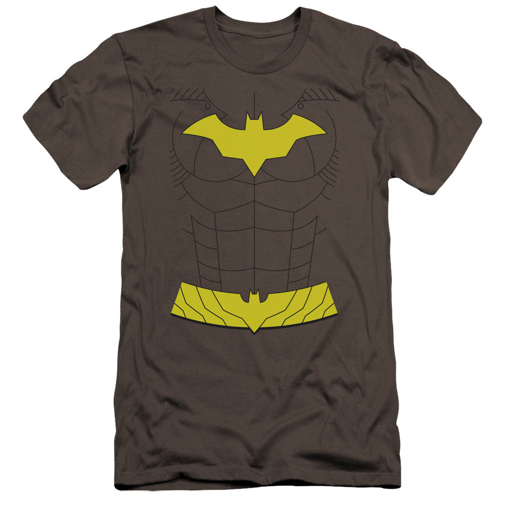 AN OFFCIALLY LICENSED BATMAN NEW BATGIRL UNIFORM MEN'S PREMIUM SLIM FIT T-SHIRT CHARCOAL