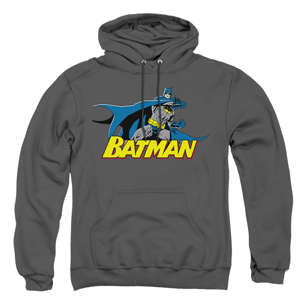 AN OFFCIALLY LICENSED BATMAN 8 BIT CAPE ADULT UNISEX PULLOVER HOODIE CHARCOAL