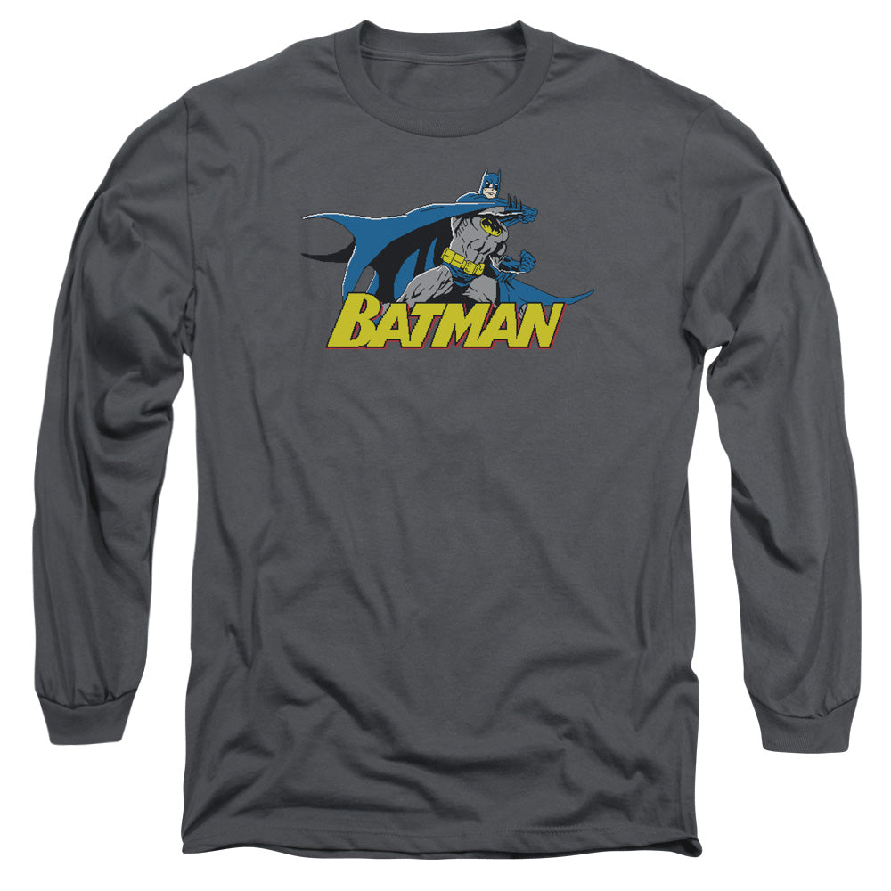 AN OFFCIALLY LICENSED BATMAN 8 BIT CAPE MEN'S LONG SLEEVE T-SHIRT CHARCOAL