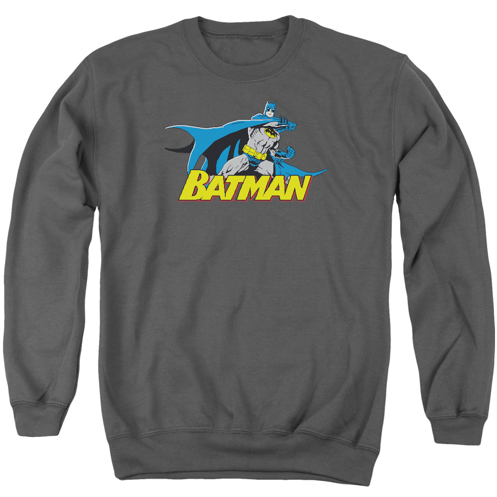 AN OFFCIALLY LICENSED BATMAN 8 BIT CAPE ADULT UNISEX CREWNECK SWEATSHIRT CHARCOAL