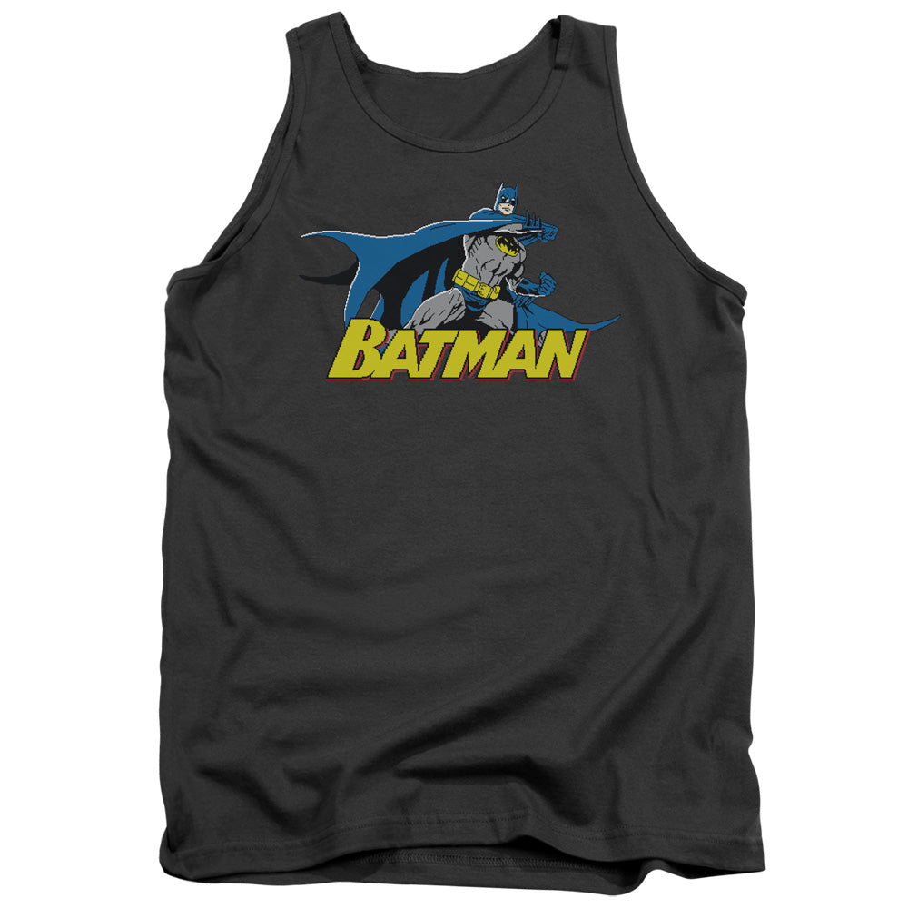 AN OFFCIALLY LICENSED BATMAN 8 BIT CAPE ADULT UNISEX TANK TOP CHARCOAL