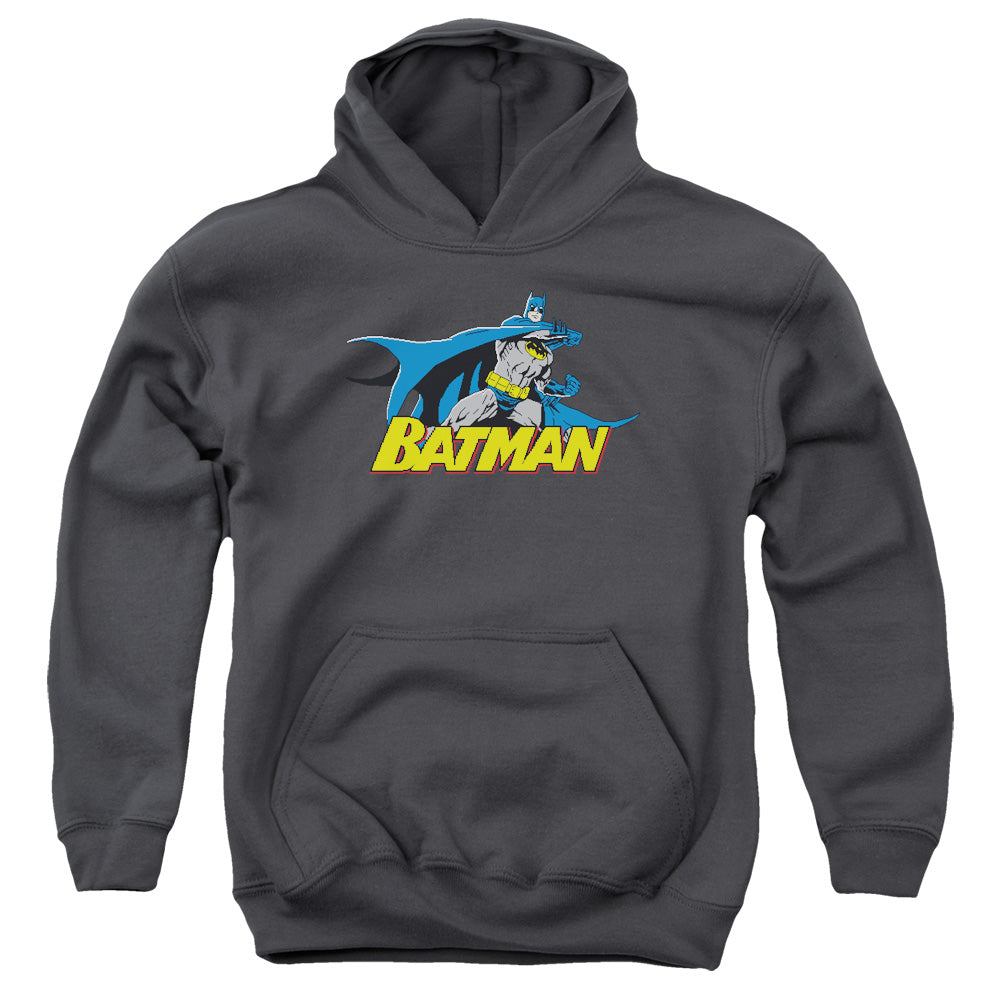 AN OFFCIALLY LICENSED BATMAN 8 BIT CAPE YOUTH HOODIE CHARCOAL