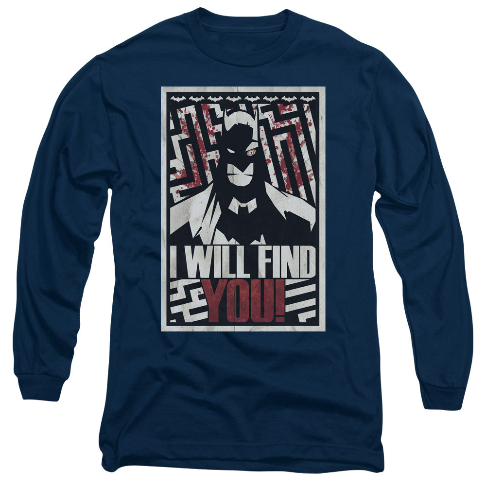 AN OFFCIALLY LICENSED BATMAN I WILL FND YOU MEN'S LONG SLEEVE T-SHIRT NAVY