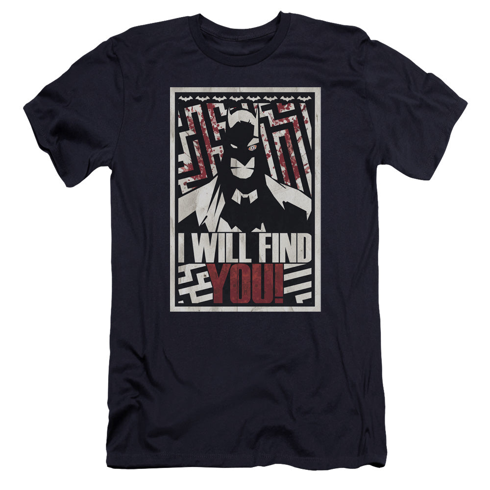 AN OFFCIALLY LICENSED BATMAN I WILL FND YOU MEN'S PREMIUM SLIM FIT T-SHIRT NAVY