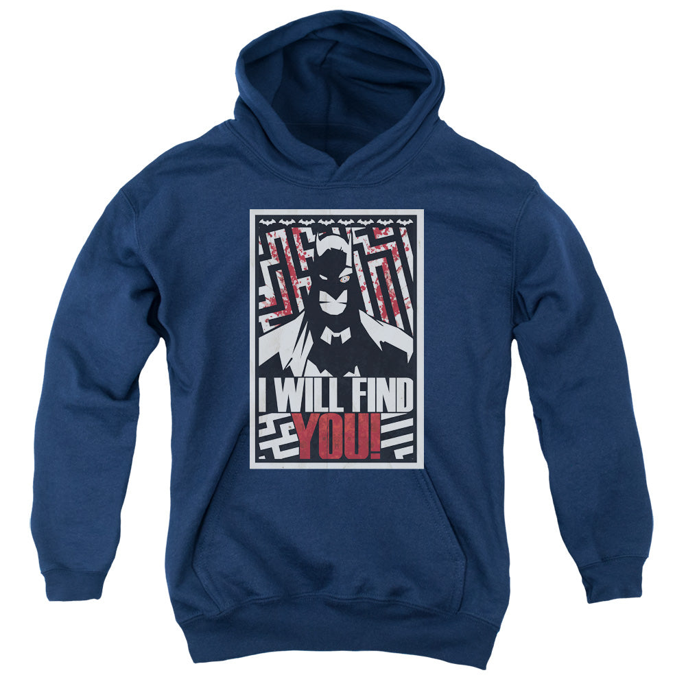 AN OFFCIALLY LICENSED BATMAN I WILL FND YOU YOUTH HOODIE NAVY