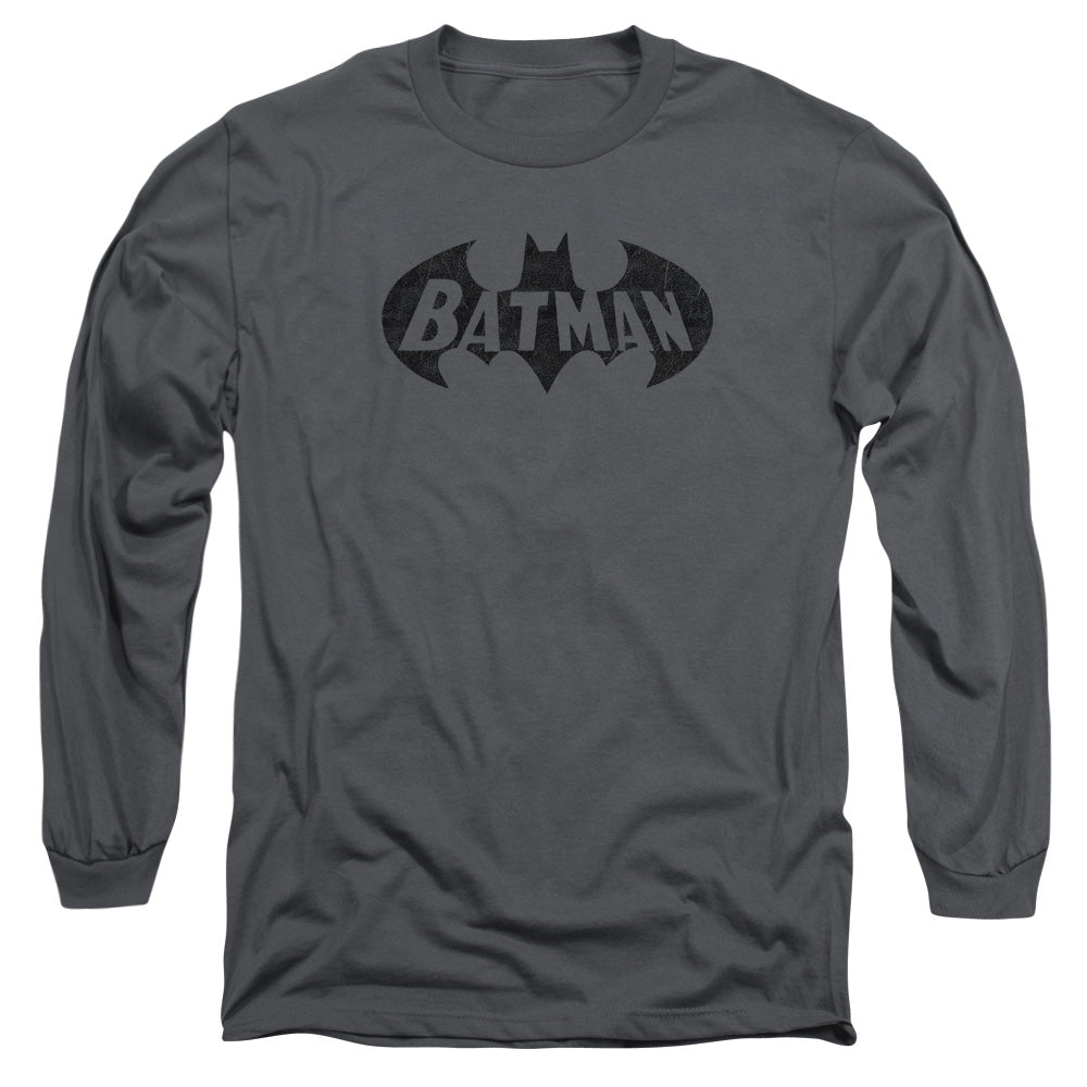 AN OFFCIALLY LICENSED BATMAN CRACKLE BAT MEN'S LONG SLEEVE T-SHIRT CHARCOAL