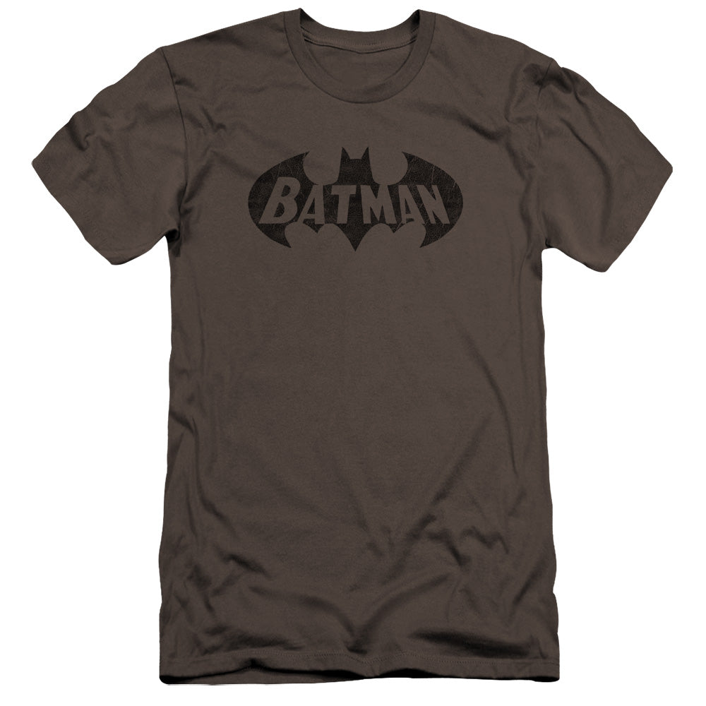 AN OFFCIALLY LICENSED BATMAN CRACKLE BAT MEN'S PREMIUM SLIM FIT T-SHIRT CHARCOAL