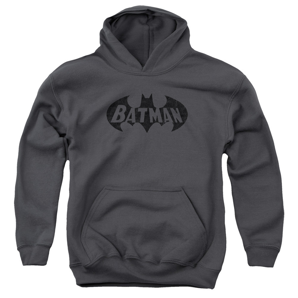 AN OFFCIALLY LICENSED BATMAN CRACKLE BAT YOUTH HOODIE CHARCOAL