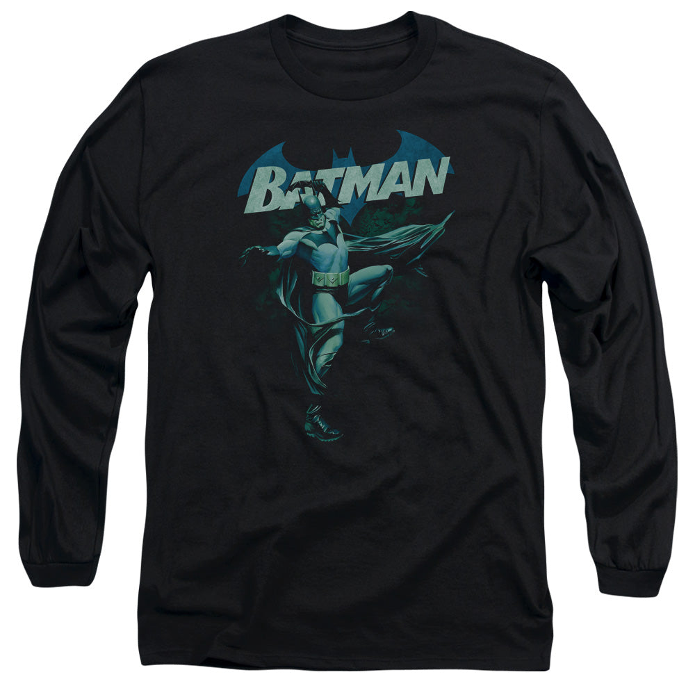 AN OFFCIALLY LICENSED BATMAN BLUE BAT MEN'S LONG SLEEVE T-SHIRT BLACK