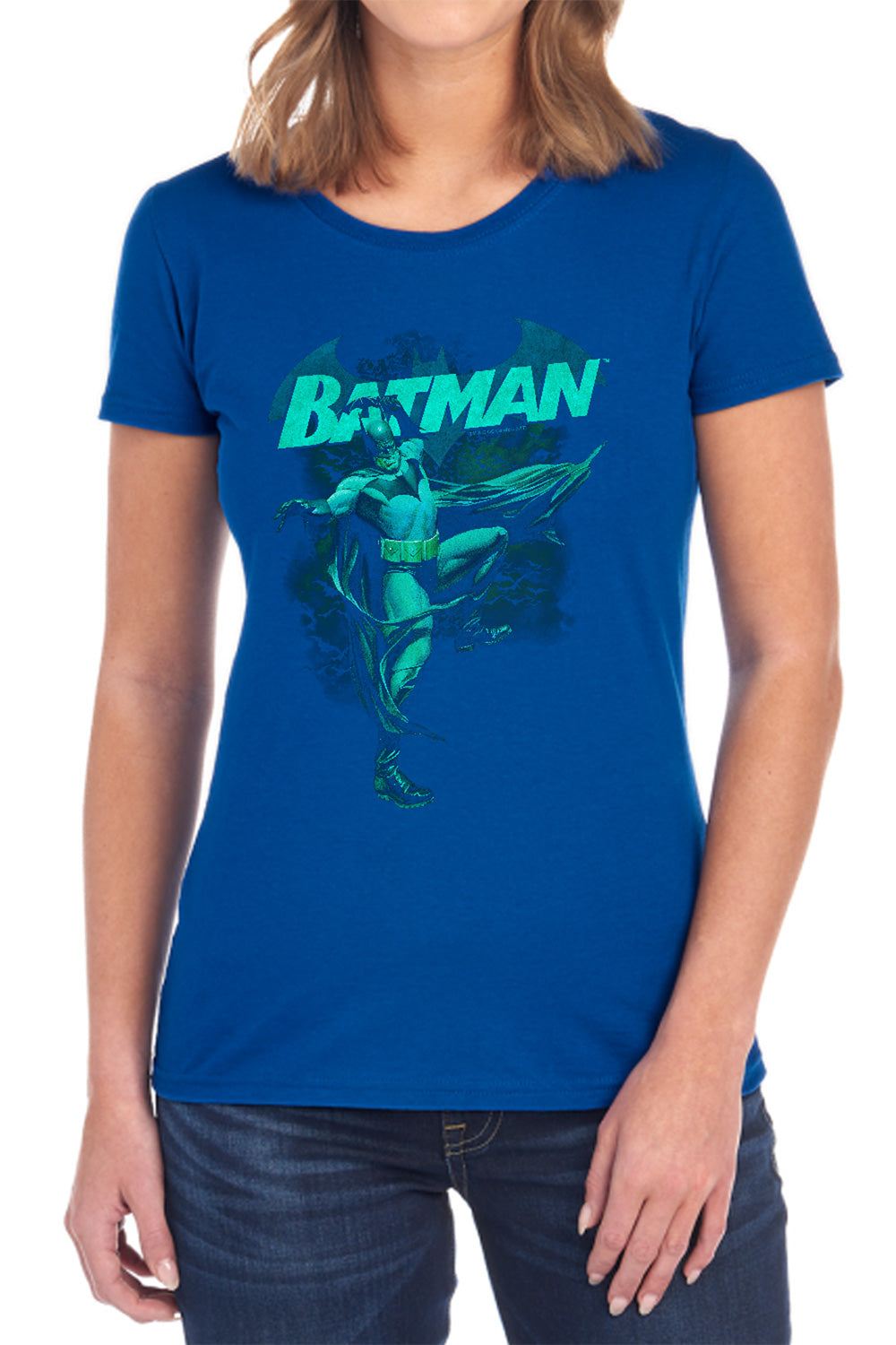 AN OFFCIALLY LICENSED BATMAN BLUE BAT WOMEN'S REGULAR FIT T-SHIRT BLACK