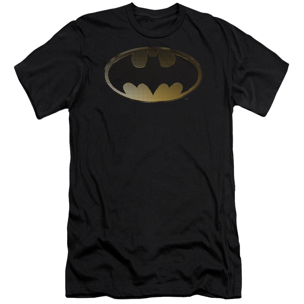 AN OFFCIALLY LICENSED BATMAN HALFTONE BAT MEN'S PREMIUM SLIM FIT T-SHIRT BLACK