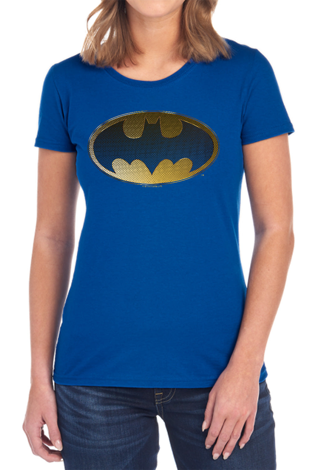 AN OFFCIALLY LICENSED BATMAN HALFTONE BAT WOMEN'S REGULAR FIT T-SHIRT BLACK