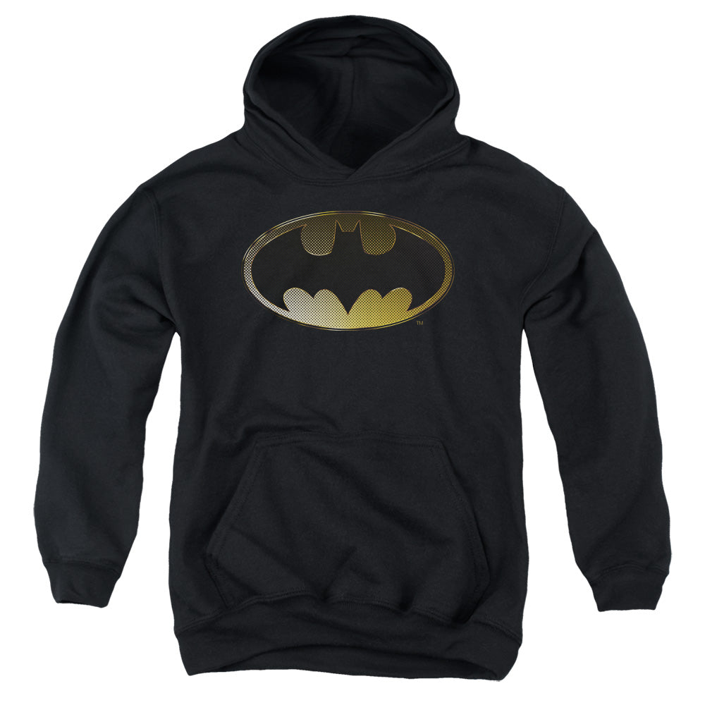 AN OFFCIALLY LICENSED BATMAN HALFTONE BAT YOUTH HOODIE BLACK