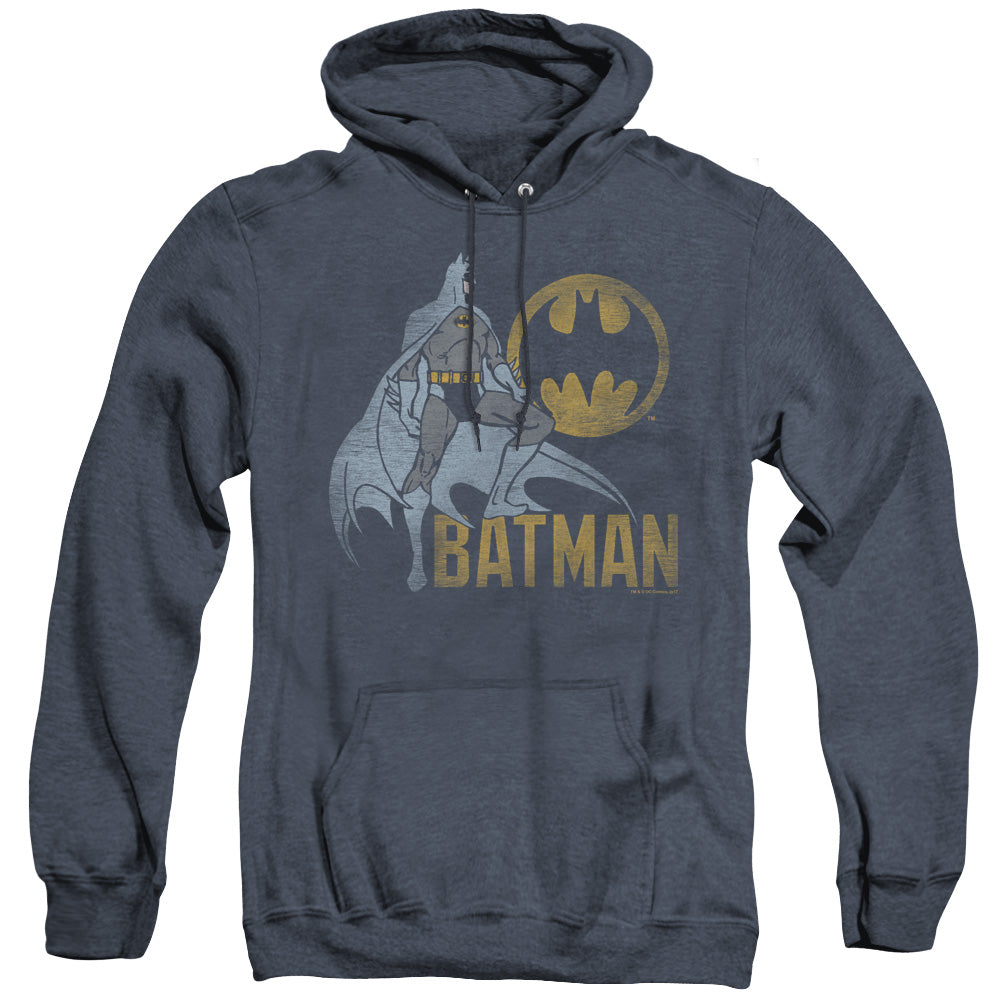 AN OFFCIALLY LICENSED BATMAN KNIGHT WATCH ADULT UNISEX HEATHER PULLOVER HOODIE NAVY