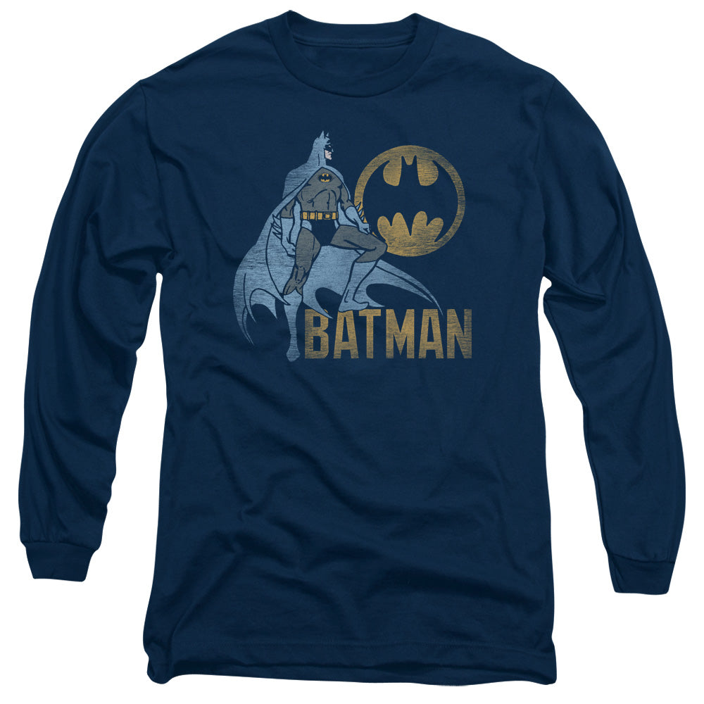 AN OFFCIALLY LICENSED BATMAN KNIGHT WATCH MEN'S LONG SLEEVE T-SHIRT NAVY
