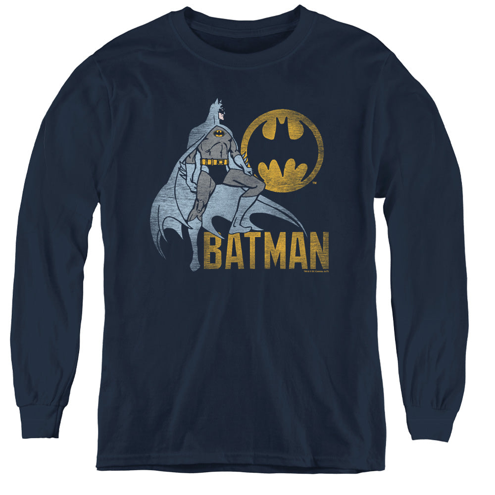 AN OFFCIALLY LICENSED BATMAN KNIGHT WATCH YOUTH LONG SLEEVE T-SHIRT NAVY