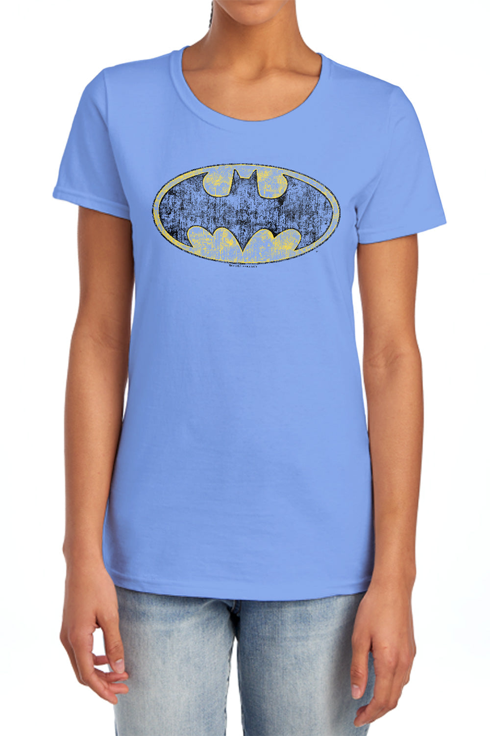 AN OFFCIALLY LICENSED BATMAN TATTERED LOGO WOMEN'S REGULAR FIT T-SHIRT CHARCOAL